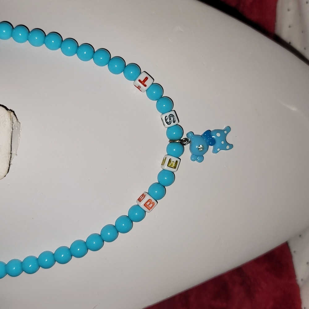 Stretchy Blue Bead Best Necklace with Deer Charm